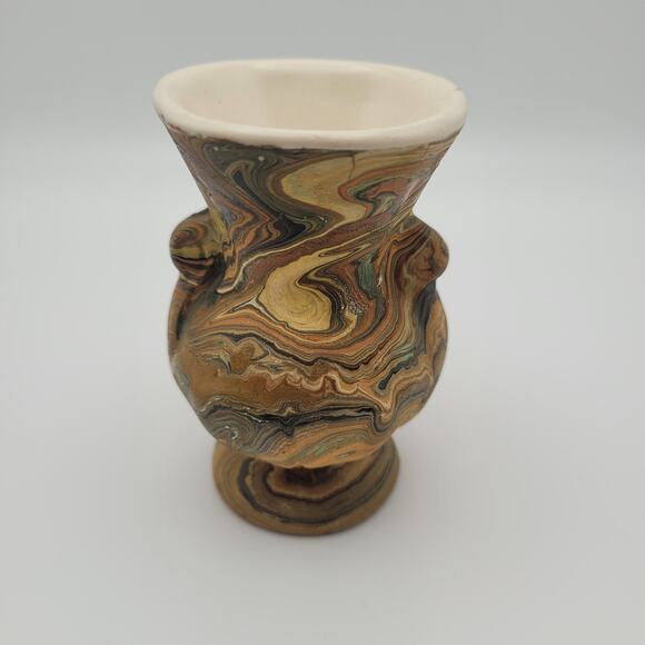 Vintage Marbled Pottery Bud Vases Set of 2 Earth Tone Swirl Small 3.5″ - Picture 12 of 15